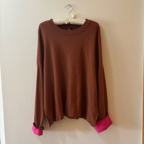 Bar III Brown Long Sleeve Top with Pink Cuffs - Picture 1 of 11